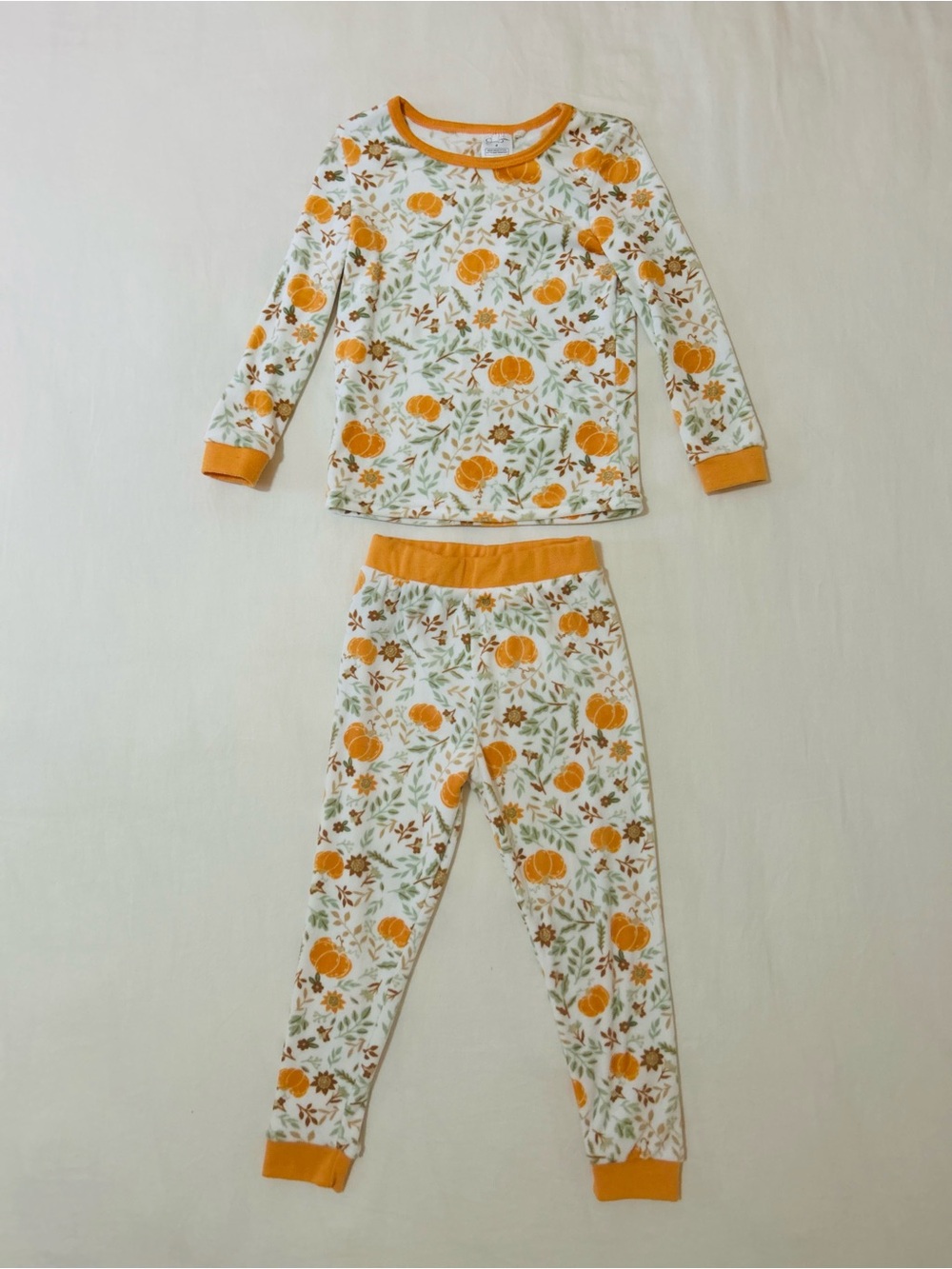Jessica Simpson Kids Pumpkin Pajamas Set Fall Floral Orange Sleepwear Size 4